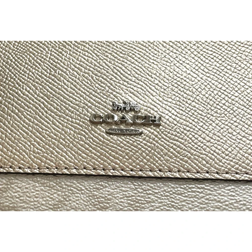 COACH Signature Metallic Gold Colorblock Leather Zip Top Wallet Wristlet F39672 - Picture 3 of 7